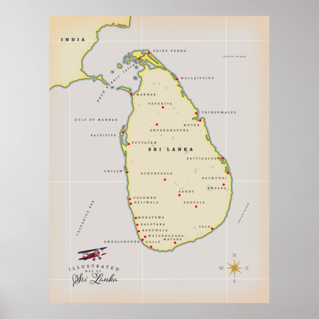 Affiche Carte illustrée de Sri Lanka (Devant)