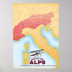 Affiche Carte illustrée des Alpes