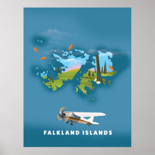 Affiche Carte illustrée des îles Falkland