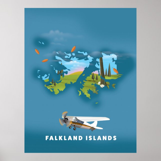 Affiche Carte illustrée des îles Falkland (Devant)