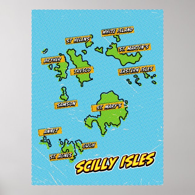 Affiche Carte illustrée des îles Scilly dans le style Pop  (Devant)