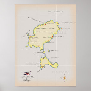 Affiche Carte illustrée d'Ibiza