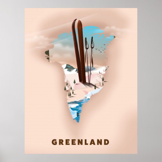 Affiche Carte illustrée du Groenland imprimé de l'affiche  (Devant)
