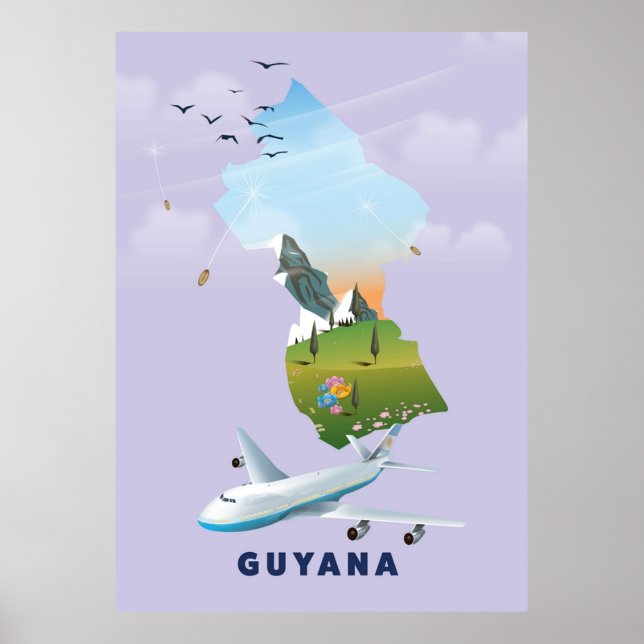 Affiche Carte illustrée du Guyana (Devant)