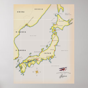 Affiche Carte illustrée du Japon