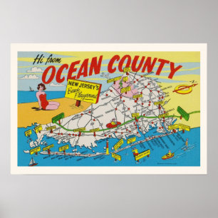 Affiche Carte illustrée du Jersey Shore