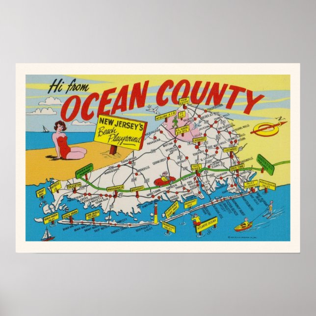 Affiche Carte illustrée du Jersey Shore (Devant)