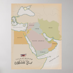 Affiche Carte illustrée du Moyen-Orient.