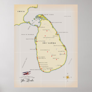 Affiche Carte illustrée du Sri Lanka