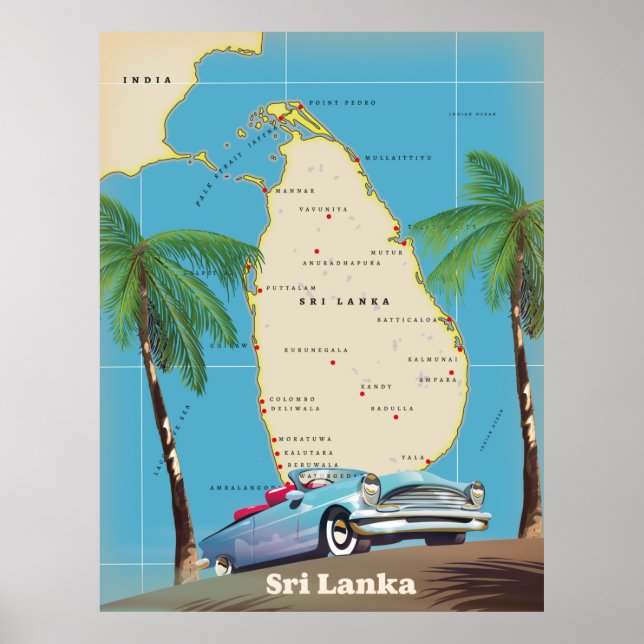 Affiche Carte illustrée du Sri Lanka (Devant)