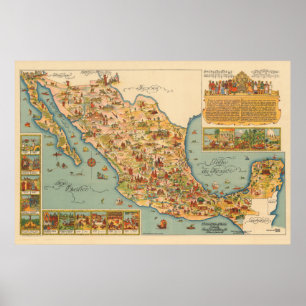 Affiche Carte imagée du Mexique