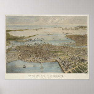 Affiche Carte imagée vintage de Boston (1870) (2)