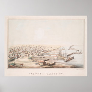 Affiche Carte imagée vintage de Galveston TX (1855)