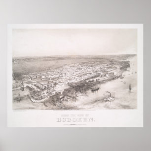 Affiche Carte imagée vintage de Hoboken NJ (1860)