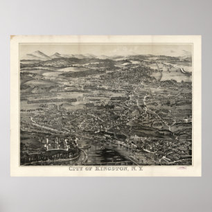 Affiche Carte imagée vintage de Kingston NY (1875)