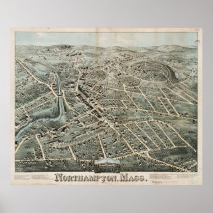 Affiche Carte imagée vintage de Northampton mA (1875)