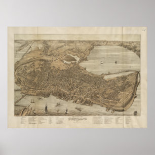 Affiche Carte imagée vintage de Portland Maine (1876)