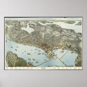 Affiche Carte imagée vintage de Seattle Washington (1891)