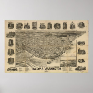 Affiche Carte imagée vintage de Tacoma WA (1893)