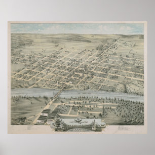 Affiche Carte imagée vintage de Waco le Texas (1873)