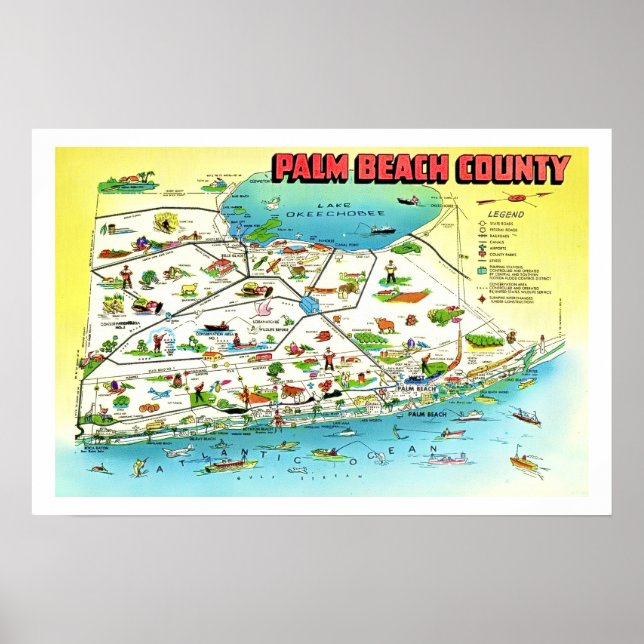 Affiche Carte imprimée du comté de Palm Beach 16x24 (Devant)