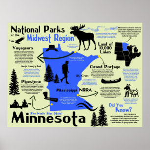 Affiche Carte Infographique des parcs nationaux du Minneso