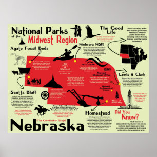 Affiche Carte Infographique des parcs nationaux du Nebrask