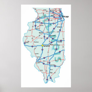 Affiche Carte Interstate Illinois