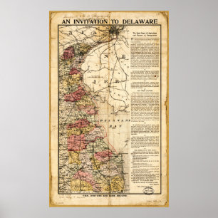 Affiche Carte "Invitation au Delaware" (1903)