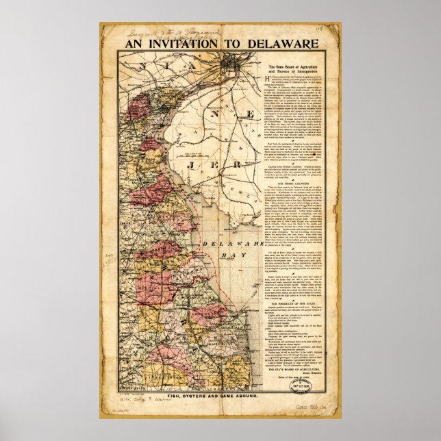 Affiche Carte "Invitation au Delaware" (1903) (Devant)