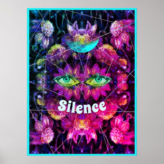 Affiche Carte Junction n° 37 : Silence avec dahlias et lun (Devant)