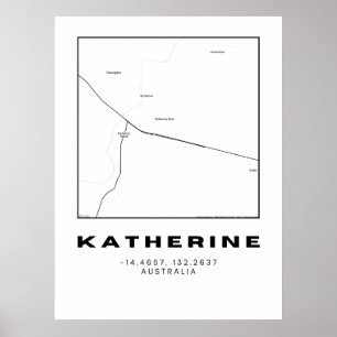 Affiche Carte Katherine minimaliste avec coordonnées Bla