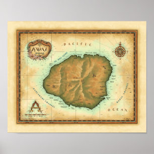 Affiche Carte Kauai