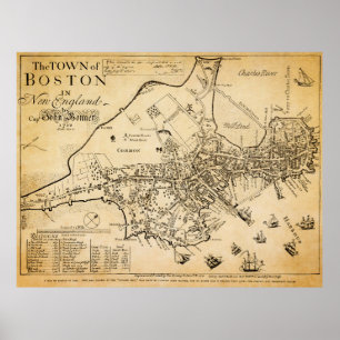 Affiche Carte la plus ancienne connue de Boston 1722
