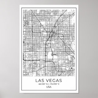 Affiche Carte Las Vegas - Las Vegas Carte noir et blanc