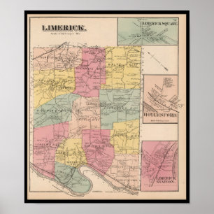 Affiche Carte Limerick Royersford PA Pennsylvanie 1871