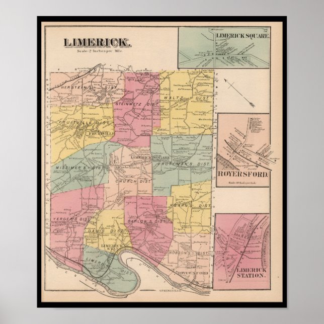 Affiche Carte Limerick Royersford PA Pennsylvanie 1871 (Devant)