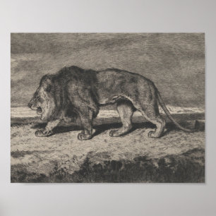 Affiche carte lion vintage