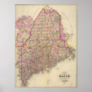 Affiche Carte lithographiée du Maine