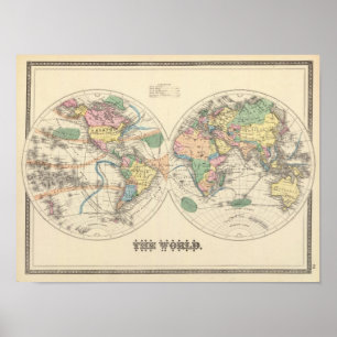 Affiche Carte lithographiée du monde