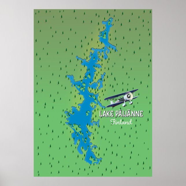 Affiche Carte magnifique du lac Päijänne Finlande (Devant)