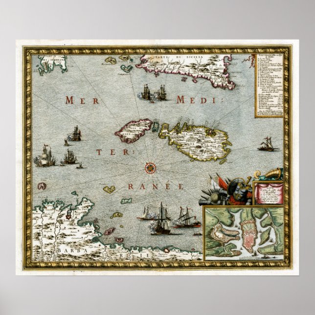 Affiche Carte Malte 1723 (Devant)
