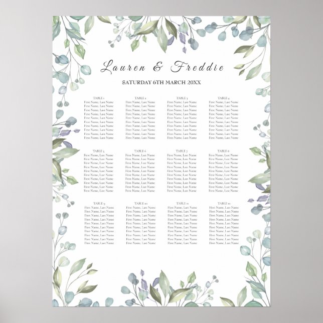 Affiche Carte Mariage d'aquarelle florale de verdure (Devant)