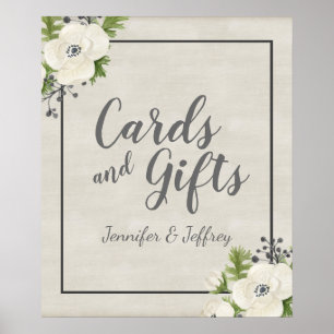 Affiche Carte Mariage Florale Anémonique Blanche & Cadeau