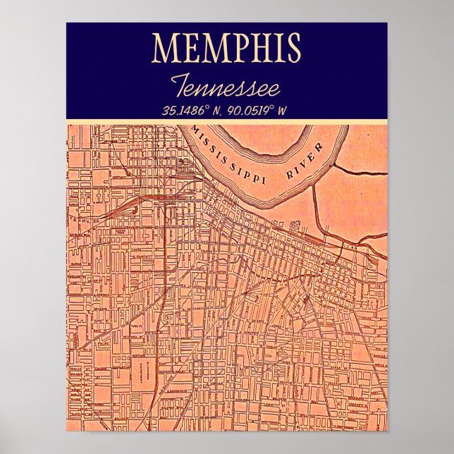 Affiche Carte Memphis Tennessee (Devant)