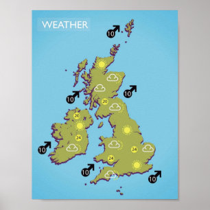 Affiche Carte météorologique de la télévision de style vin
