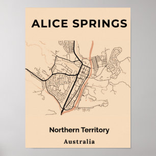 Affiche Carte minimaliste Alice Springs orange noir