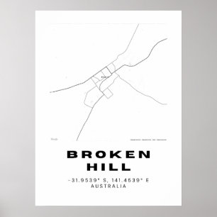 Affiche Carte minimaliste Broken Hill avec coordonnées