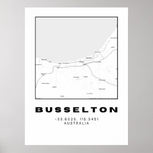 Affiche Carte minimaliste Busselton avec coordonnées
