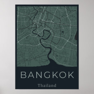 Affiche Carte minimaliste de Bangkok - Toile verte et noir